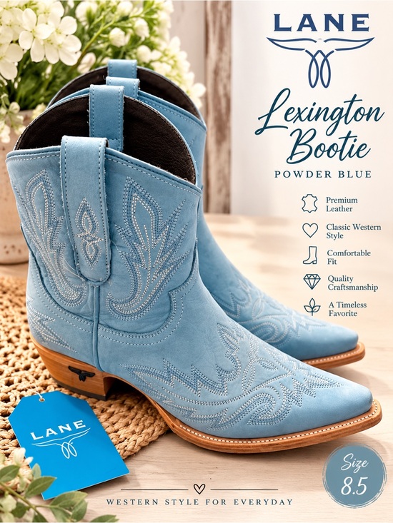 Lane boots Shoes - Lane Lexington Bootie Powder Blue Leather Western Cowboy Boots Size 8.5 NWT